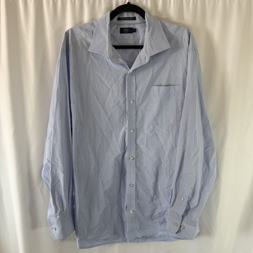Lincs David Chu Dress Shirt Men XL Blue Plaid Button Long Sleeve Egyptian Cotton